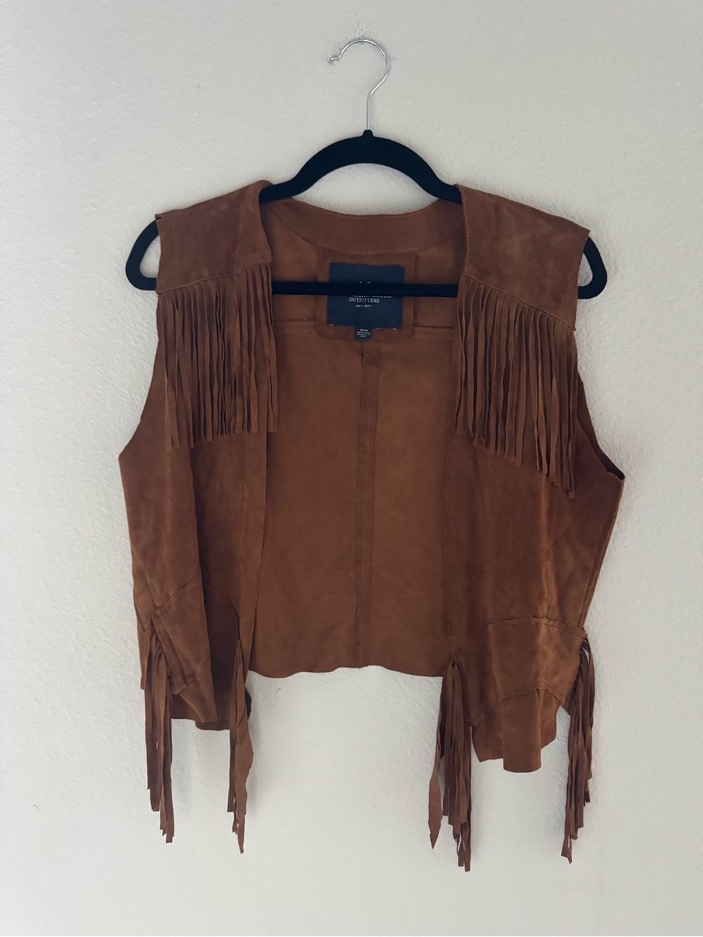 American Eagle 100% goatskin Leather Boho Western Fringe Brown Vest Medium